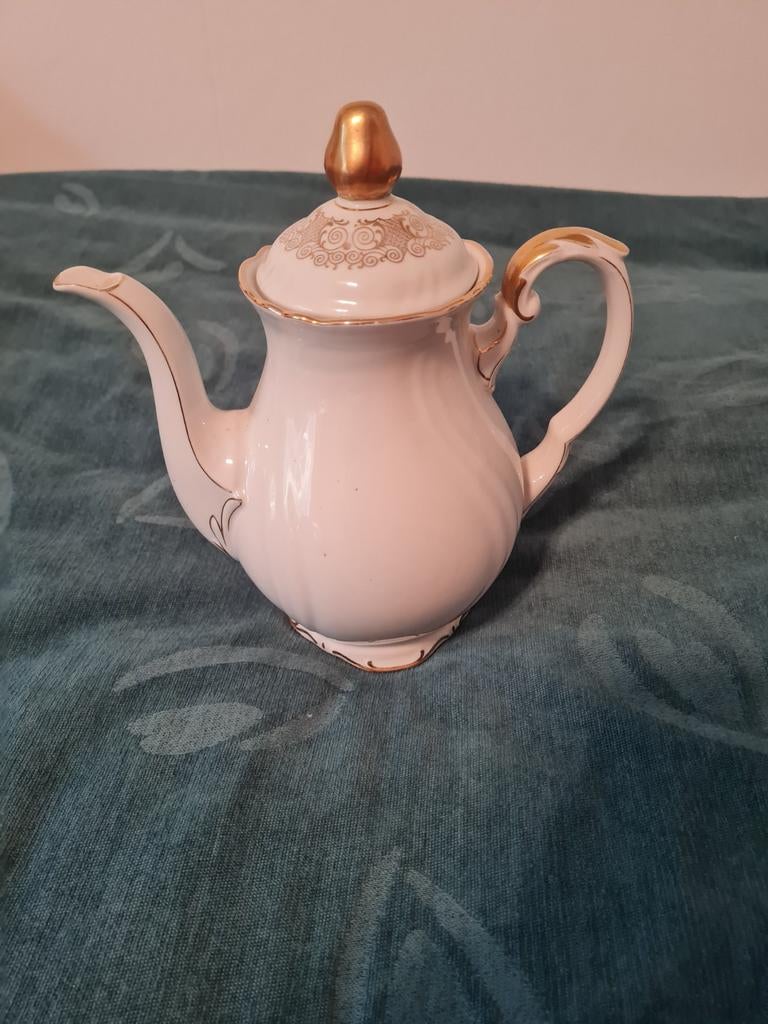 Grote witte koffiekan met gouden details, Ophalen of Verzenden