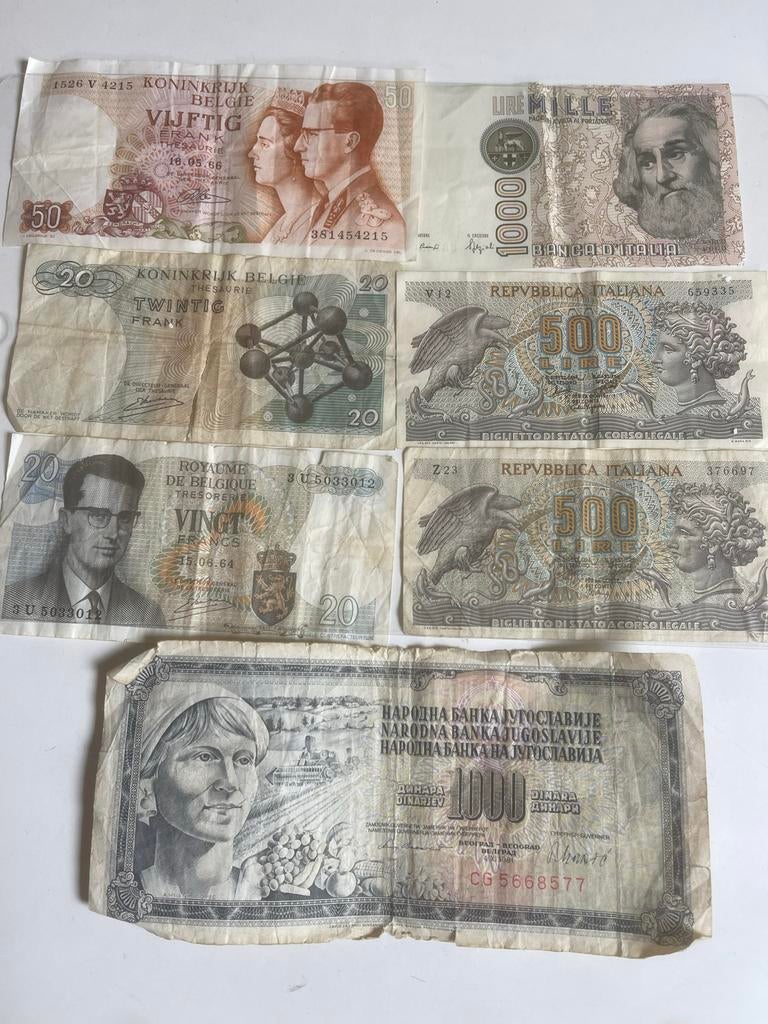 Bankbiljetten set: België, Italië, Joegoslavië, Postzegels en Munten, Bankbiljetten | Europa | Niet-Eurobiljetten, Ophalen of Verzenden