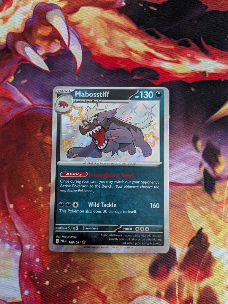 Mabostiff Baby Shiny #188 Pokemon Paldean Fates, Ophalen of Verzenden, Zo goed als nieuw, Losse kaart, Foil