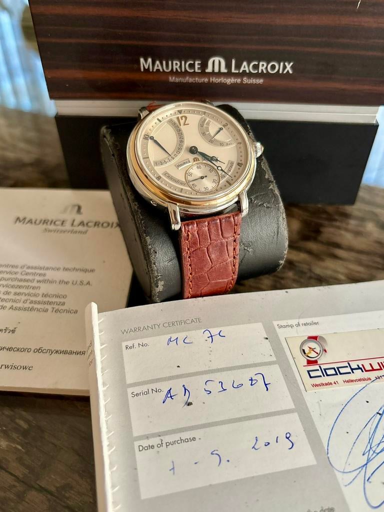 18 krt Maurice Lacroix Masterpiece Calendrier Rétrograde, Sieraden, Tassen en Uiterlijk, Horloges | Heren, Overige merken, Leer