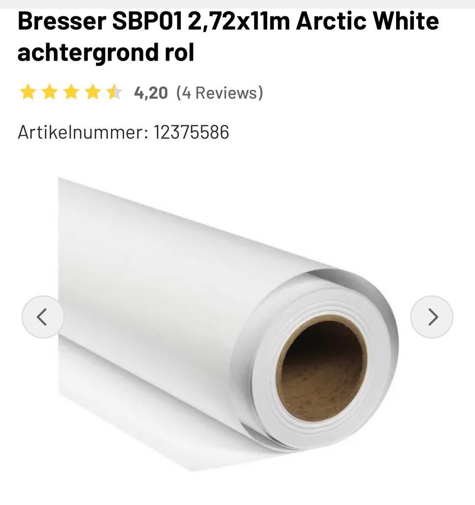 Bresser SBP01 2,72x11m Arctic White achtergrond rol, Ophalen, Nieuw, Achtergrond