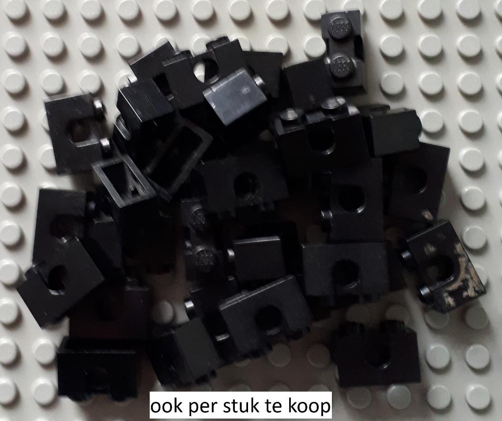 3700b (1) black Technic, Brick 1 x 2 with Hole Type II, Ophalen of Verzenden, Gebruikt