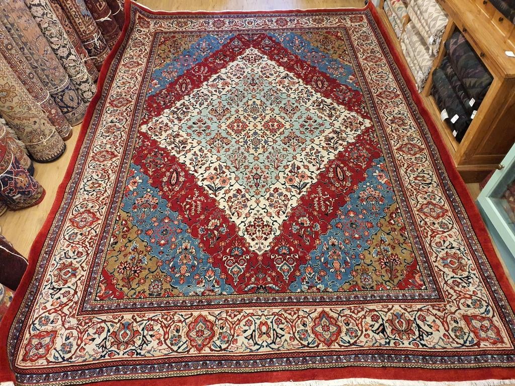 Vintage handgeknoopt perzisch tapijt sarough 378x266, Info@SlatsAntiek.nl, Perzisch, 200 cm of meer, Ophalen of Verzenden