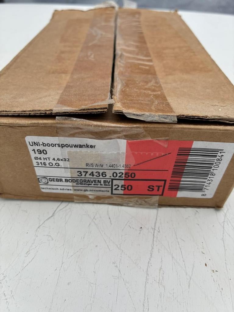 RVS Uni-boorspouwanker 4,6x32 mm (250 stuks), Ophalen of Verzenden, Nieuw, Rvs