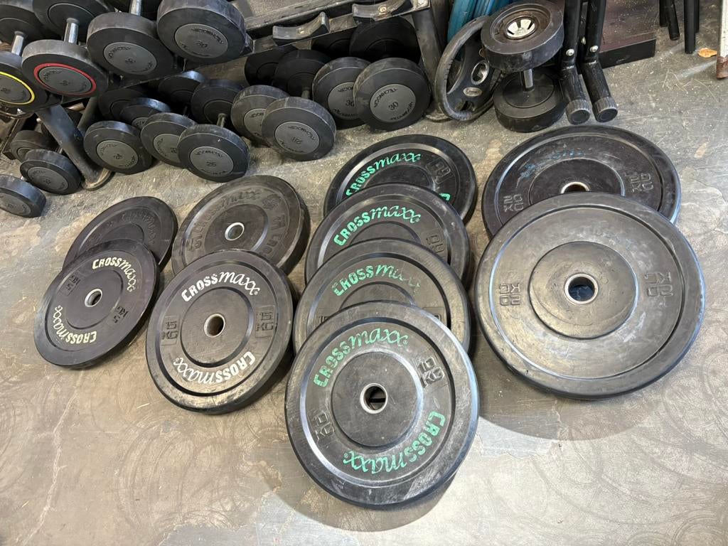 Crossmaxx olympische bumperplates 120 kg gewichten, Ophalen, Halterschijven, Gebruikt, 120 kg