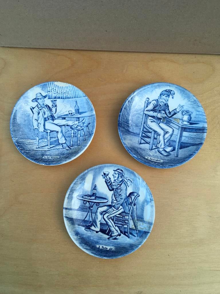 Set van 3 Vintage Delfts Blauwe Bier Thema Wandborden, Ophalen of Verzenden