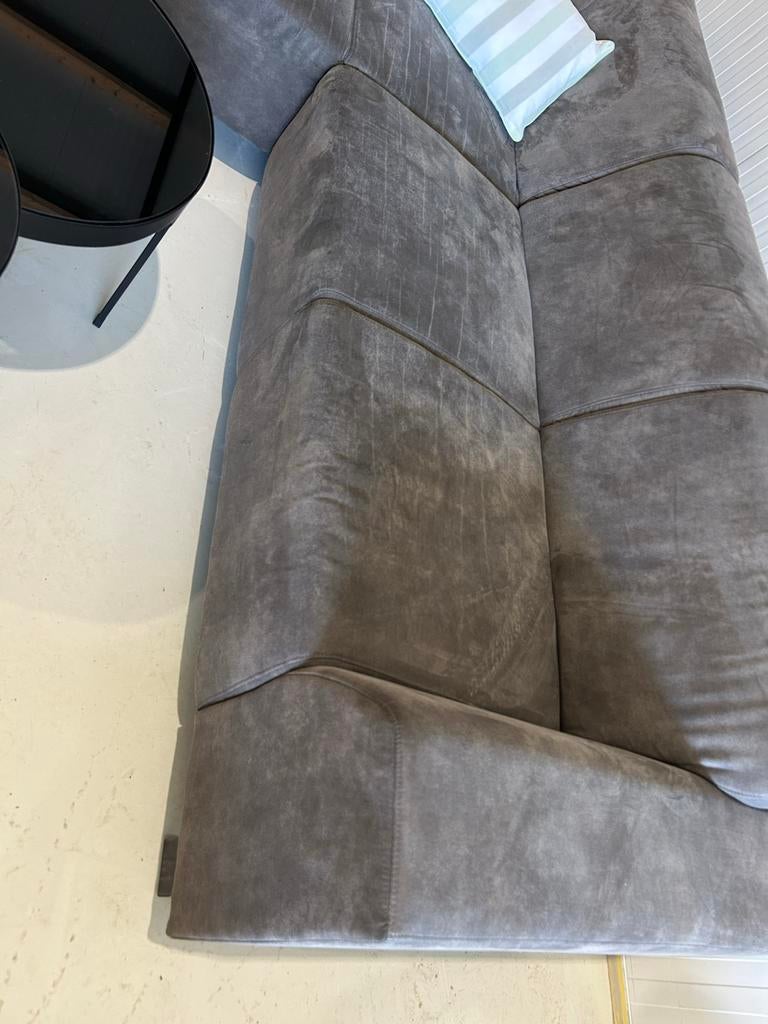 Prachtige antraciete/donkergroene microleder hoekbank, 250 tot 300 cm, ., Hoekbank, Ophalen of Verzenden