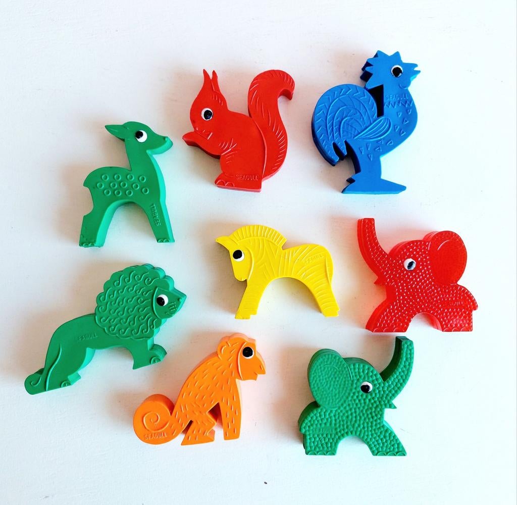 8 vintage Seagull rubberen speelgoed diertjes - West Germany, Ophalen of Verzenden, Zo goed als nieuw