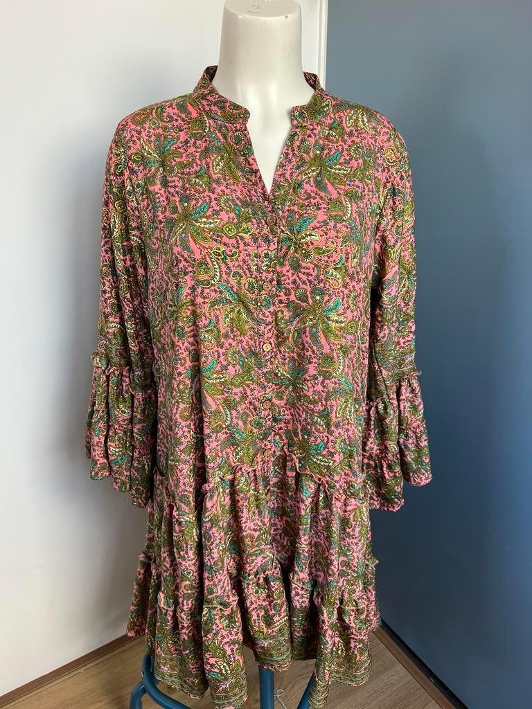 Roze batik hippie boho ibiza gypsy jurk free-size zijde, Kleding | Dames, Maat 38/40 (M), Ophalen of Verzenden, Zo goed als nieuw