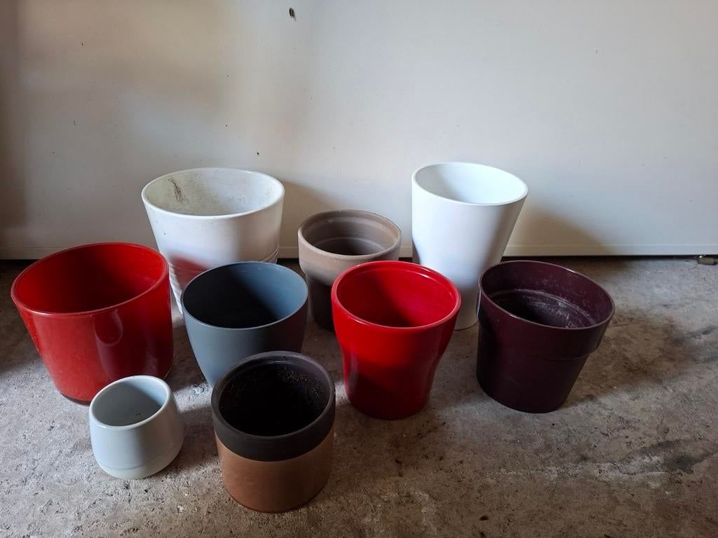 Verzameling bloempotten in glas, keramiek en kunststof, Tuin en Terras, Ophalen