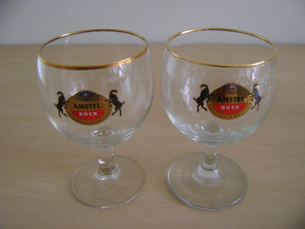 2 amstel bockbier glazen, Ophalen, Gebruikt, Glas of Glazen, Amstel