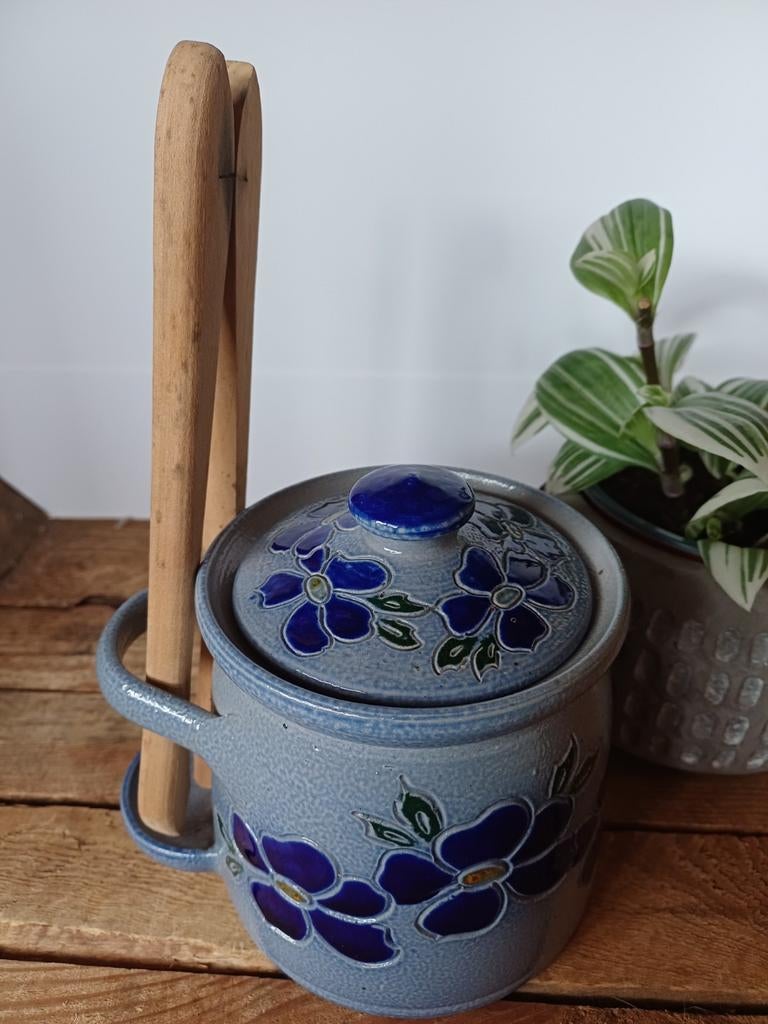 Authentieke Betschdorf pot met tang – Frans aardewerk (Elzas, Ophalen of Verzenden