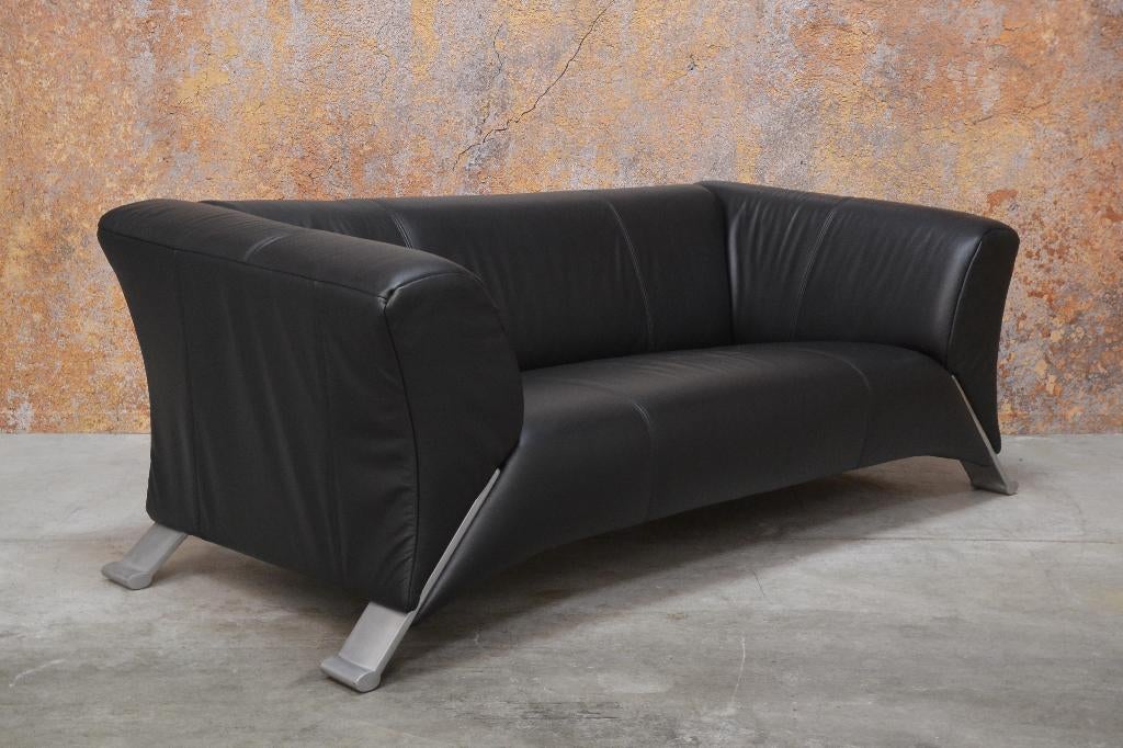 ZGANieuw zwarte leren Rolf Benz 322 design bank, Huis en Inrichting, Banken | Bankstellen, Rolf benz, Rolf benz, 150 tot 200 cm