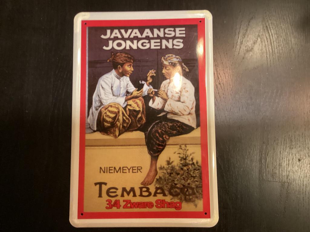 Vintage JAVAANSE JINGENS reclame bord (geen emaille), Verzamelen, Ophalen of Verzenden, Zo goed als nieuw