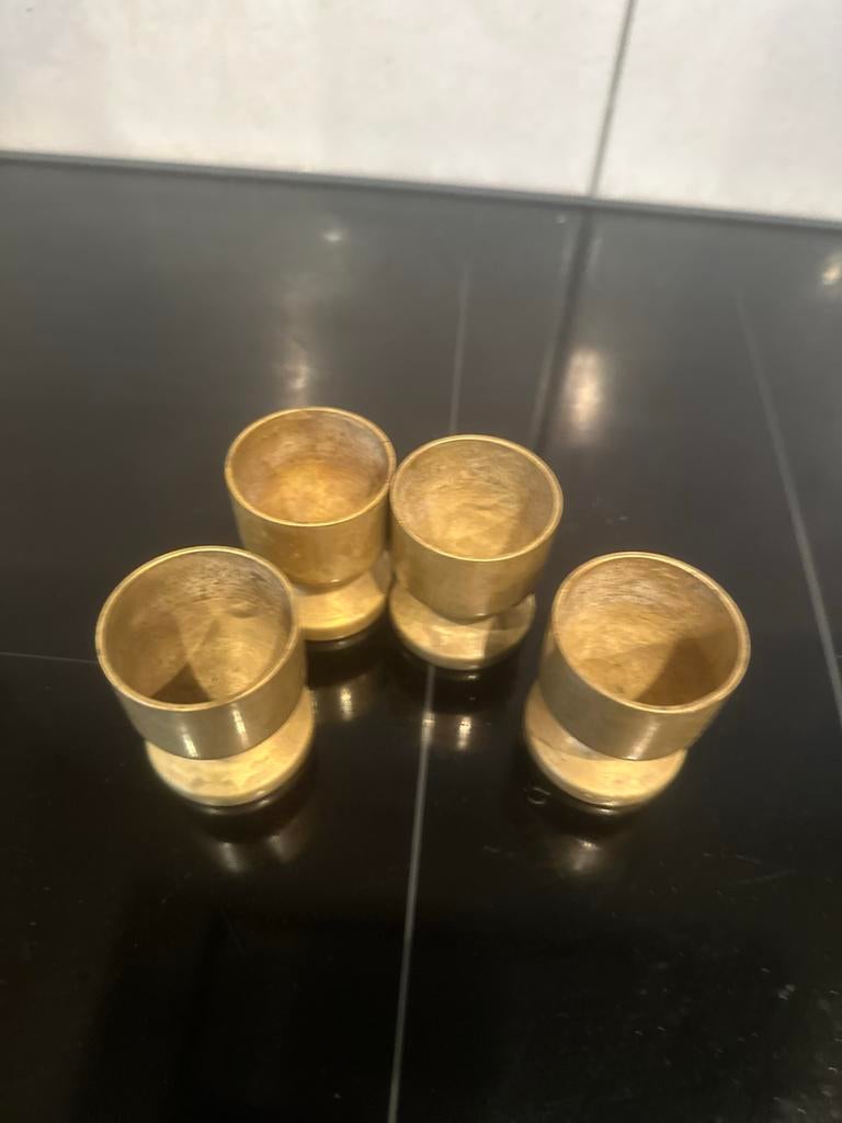 Set van 4 vintage messing eierdopjes, Overige materialen, Gebruikt, Overige typen, Ophalen of Verzenden