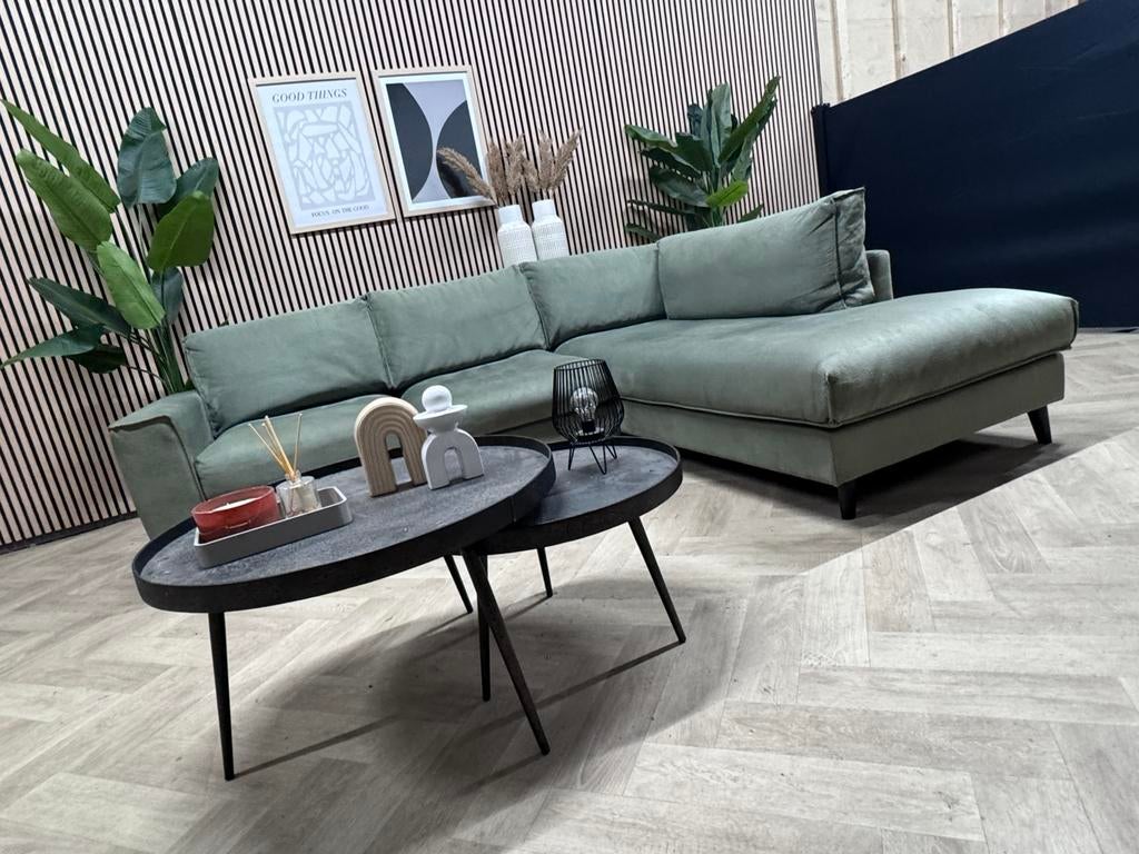 ZGAN Goossens Jonas Hoekbank Microleer - Groen - 263 x 215, Huis en Inrichting, Banken | Bankstellen, 250 tot 300 cm, -, -, Hoekbank