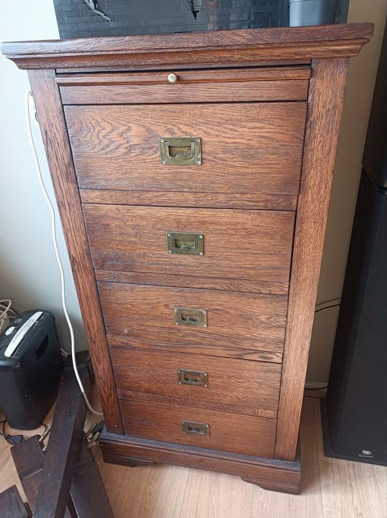 Zware houten ladekast met uitschuifplank, Ophalen, Gebruikt, 5 laden of meer, 50 tot 100 cm