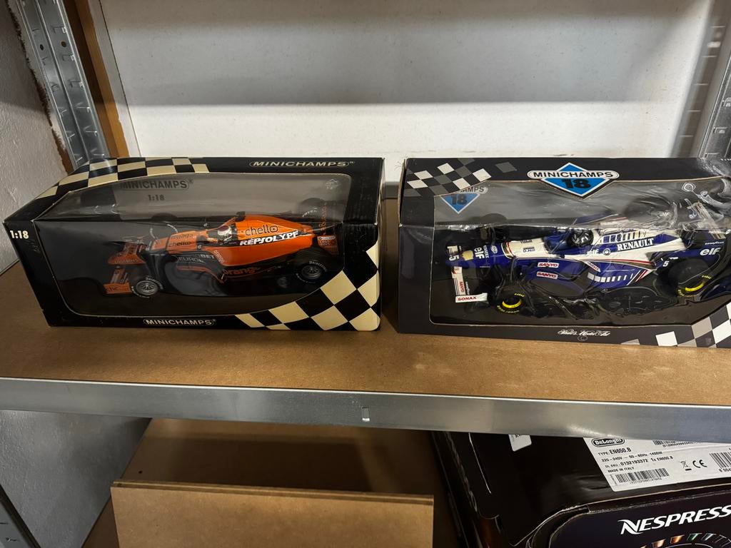 2 Minichamps F1 modellen 1:18 Jos Verstappen en Damon Hill, Ophalen, Zo goed als nieuw, Auto, MiniChamps