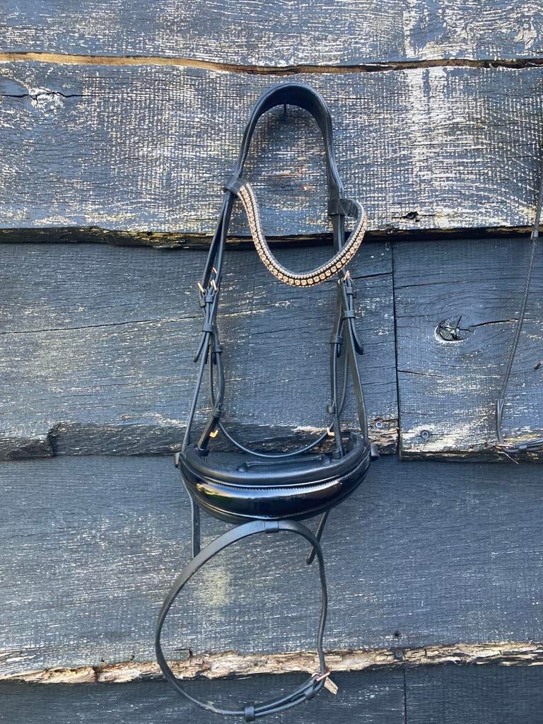 Hoofdstel zwart rose goud full, frontriem bling your horse, Ophalen of Verzenden, Gebruikt, Dressuur