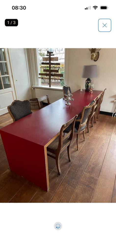 OPZOEK: rode tafel uit verlopen advertentie uit ‘t Goy, Ophalen of Verzenden, Zo goed als nieuw, Rechthoekig, 50 tot 100 cm