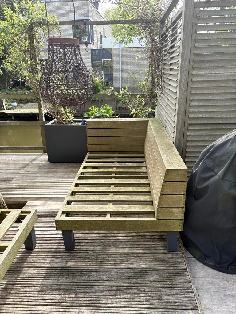 2x Lifestyle Seashore Teakhouten Loungebanken met Kussens, Tuin en Terras, Ophalen, Zo goed als nieuw, Teakhout
