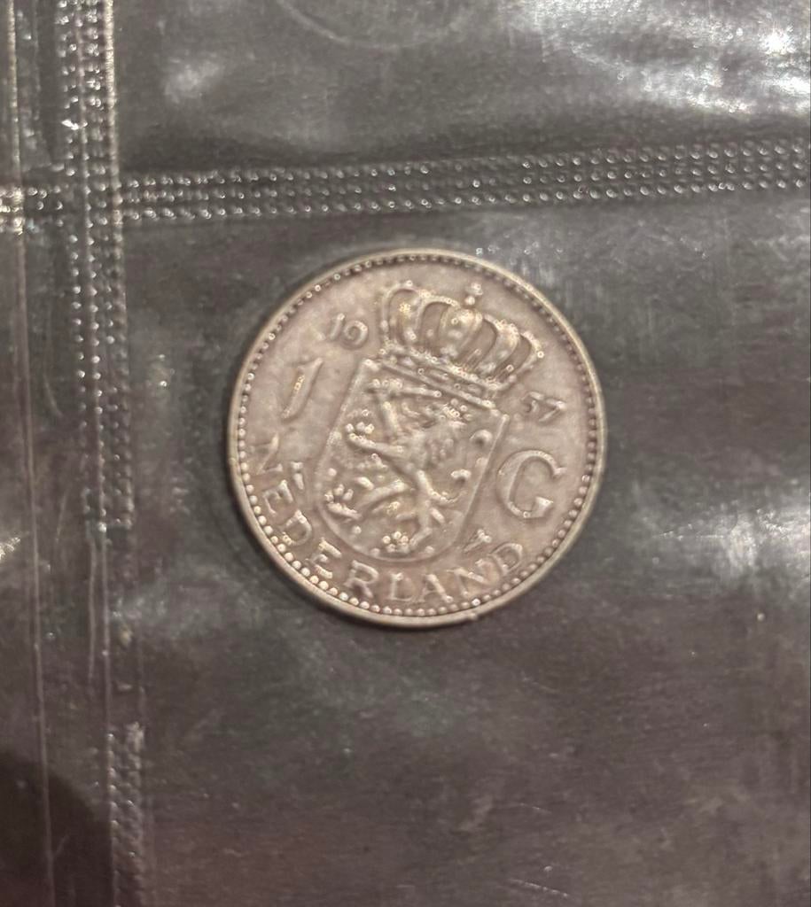 Juliana 1 gulden 1957 - Fraaie staat, 1 gulden, Koningin Juliana, Zilver, Ophalen of Verzenden