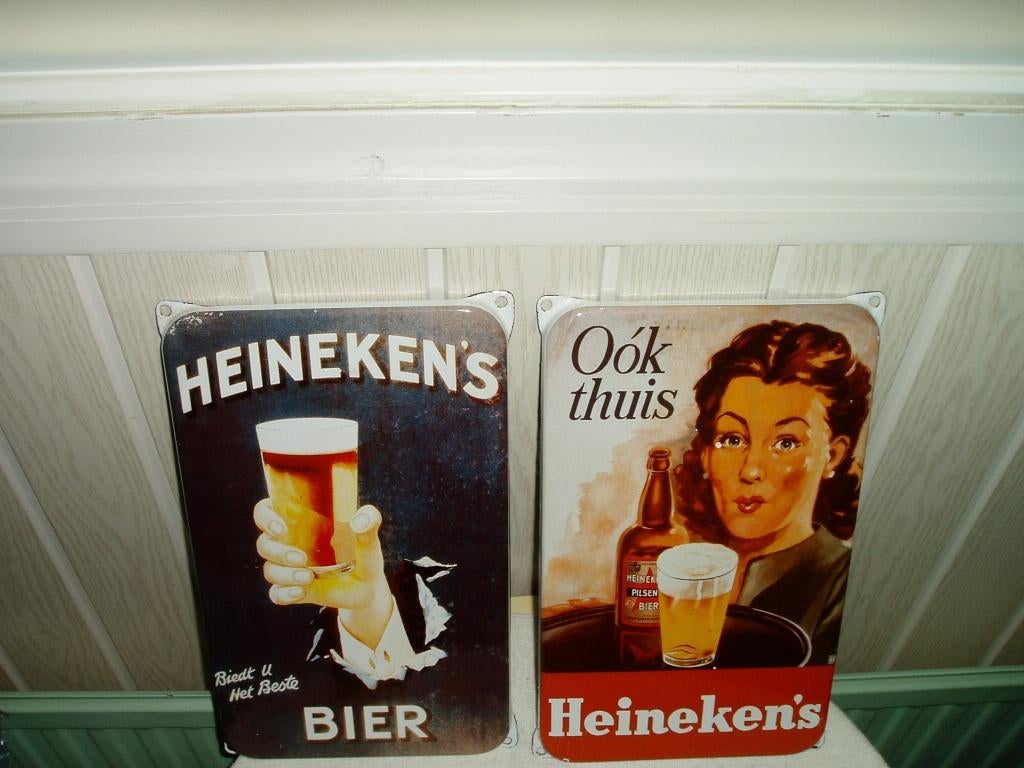 Heineken Borden   Emaille twee stuks, Ophalen, Gebruikt, Reclamebord