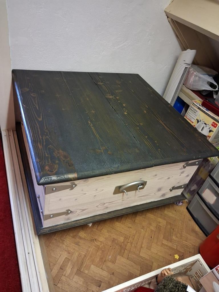 Massief grenenhouten tafel / dekenkist - Grey/Whitewash, Ophalen, Gebruikt, 75 tot 100 cm, Minder dan 50 cm