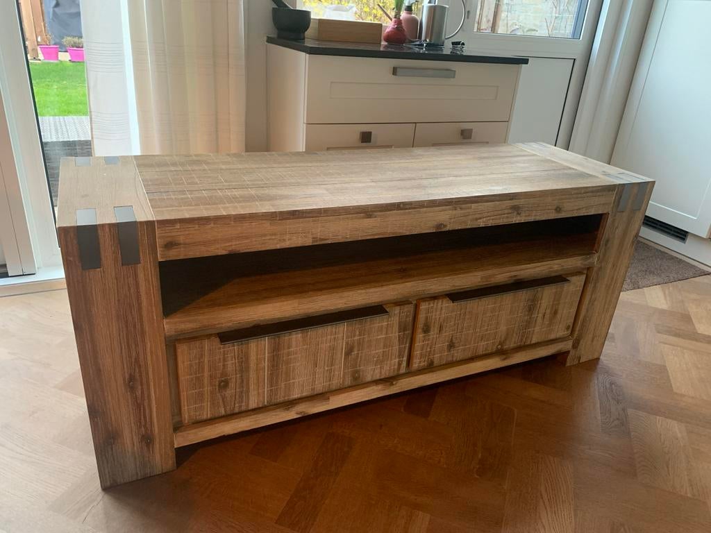 Dressoir kast licht greywash hout, Ophalen, Gebruikt, 100 tot 150 cm, Met lade(s)