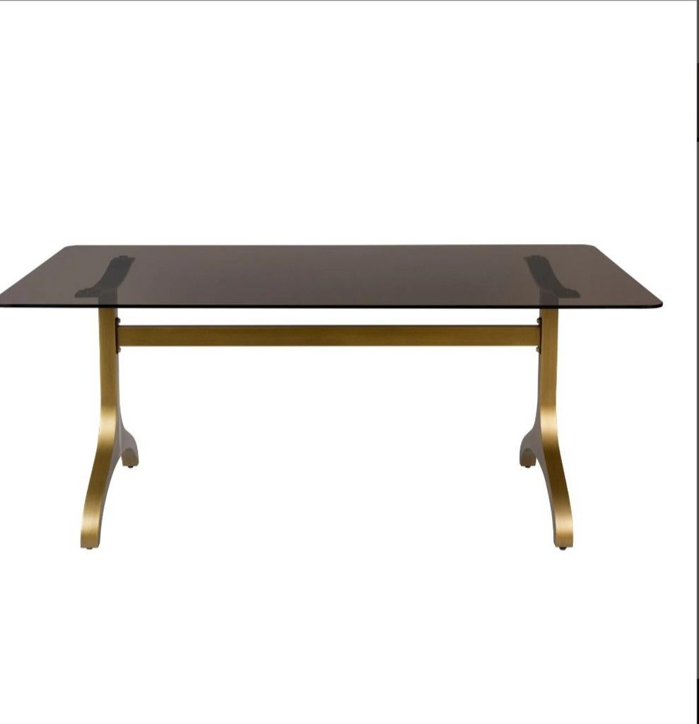 Dutchbone Sansa Eettafel 180x90 - Goud, Ophalen, 50 tot 100 cm, Zo goed als nieuw, Glas