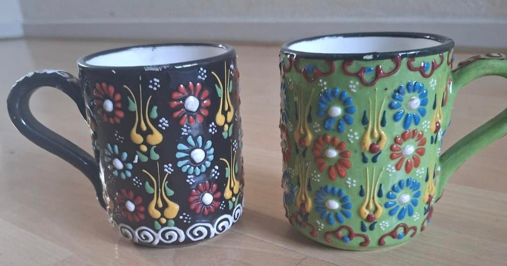 6 Kleurrijke Keramische Turkse Mokken - Handgemaakt Design, Huis en Inrichting, Keuken | Servies, Ophalen of Verzenden