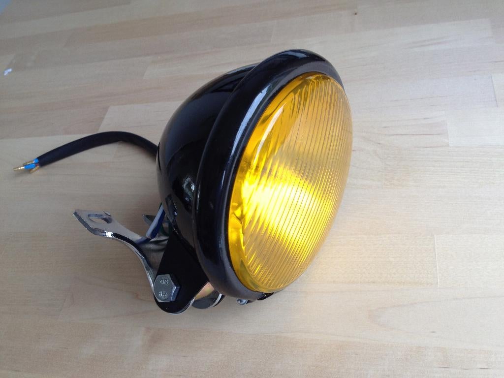 Koplamp classic look cafe racer bobber scrambler geel onder, Motoren, Ophalen of Verzenden