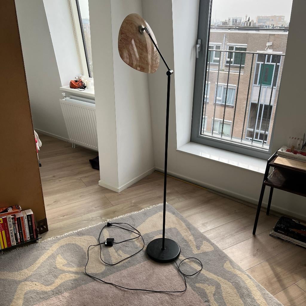 Vintage Vloerlamp Glazen Schelpvorm, Huis en Inrichting, Lampen | Vloerlampen, Ophalen, Gebruikt, Vintage, Glas