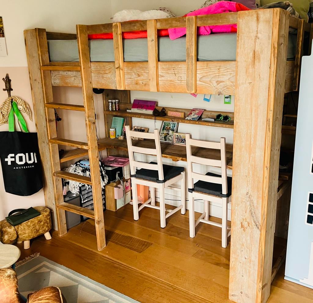 Steigerhouten hoogslaper 90*200cm, Ophalen, Zo goed als nieuw, Hoogslaper