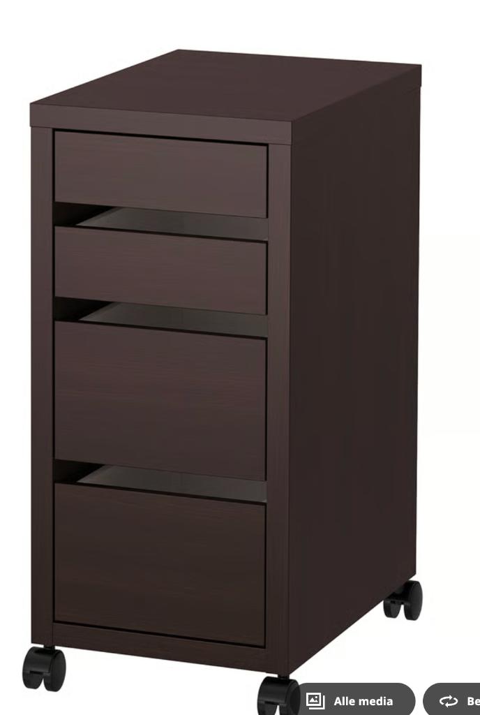 Micke Ikea Ladeblok op wielen, zwartbruin, 35x75 cm, Ophalen, Minder dan 50 cm, Gebruikt, 3 of 4 laden