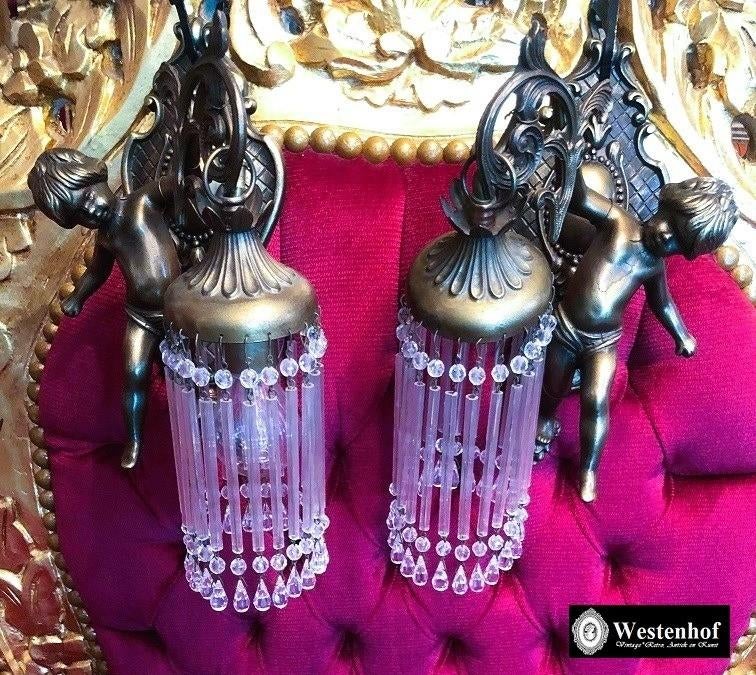 2 st. wandlampen antiek barok engelen beelden brons, Huis en Inrichting, Lampen | Wandlampen, Ophalen of Verzenden, Zo goed als nieuw