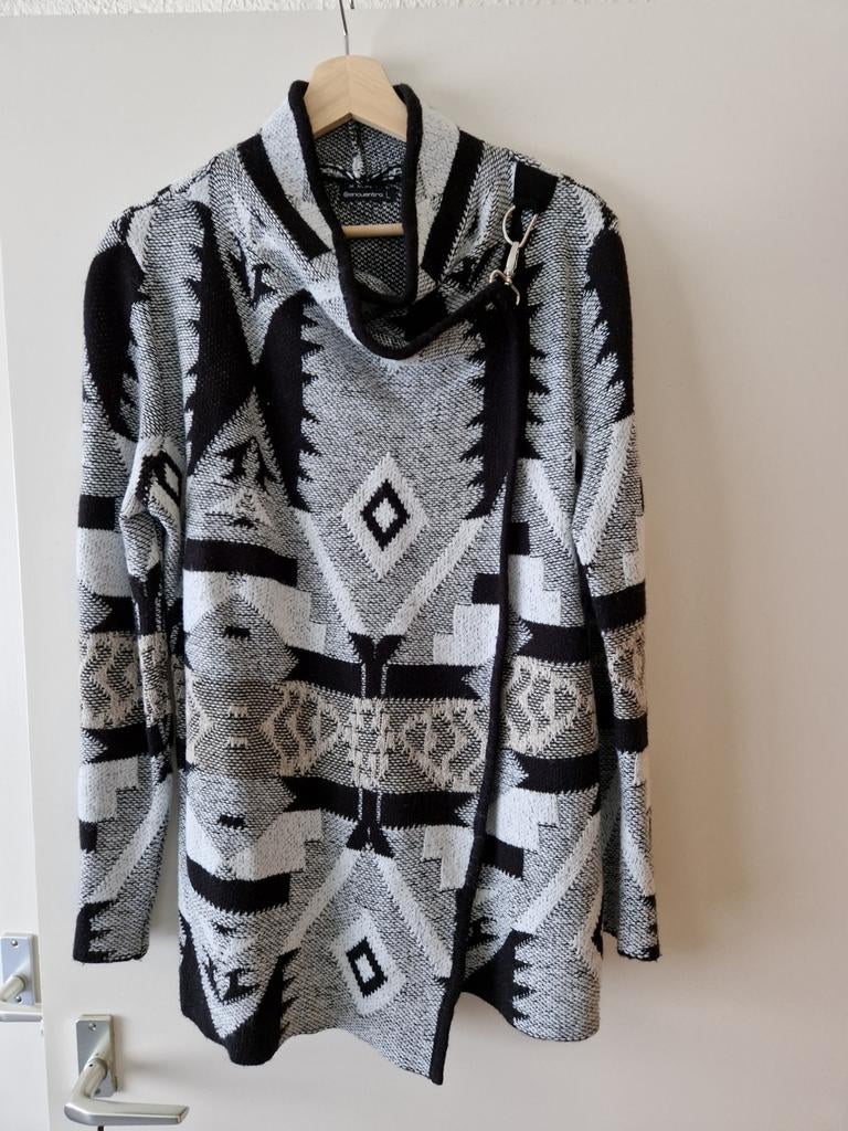 ENCUENTRO ZWART/WIT PRINT GEBREID OVERSLAG VEST CLIPSLUITING, Encuentro, Zwart, Maat 42/44 (L), Nieuw