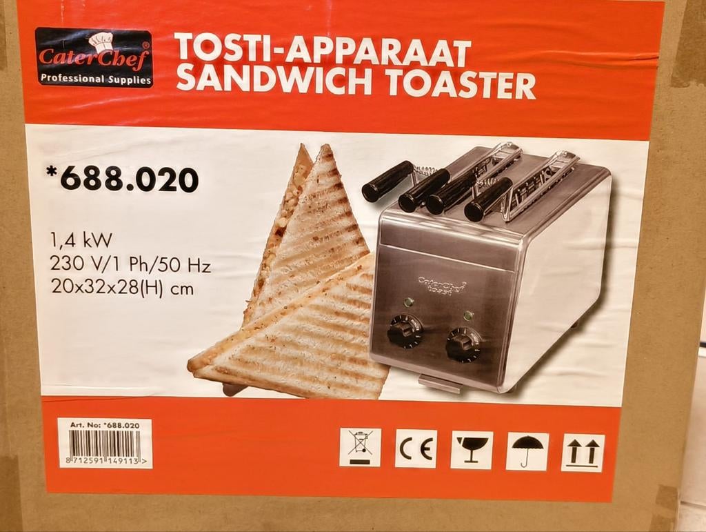 Caterchef professioneel horeca tosti-ijzer sandwich toaster, Witgoed en Apparatuur, Ophalen of Verzenden, Zo goed als nieuw, Uitneembare kruimellade