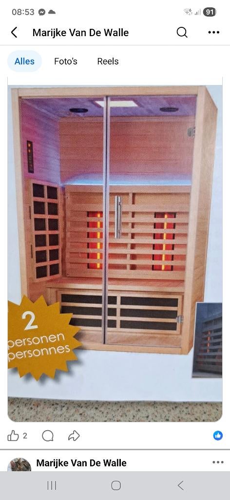 Infraroodcabine 2 persoons nieuwprijs 3000 euro, Ophalen, Zo goed als nieuw, Infrarood, Complete sauna