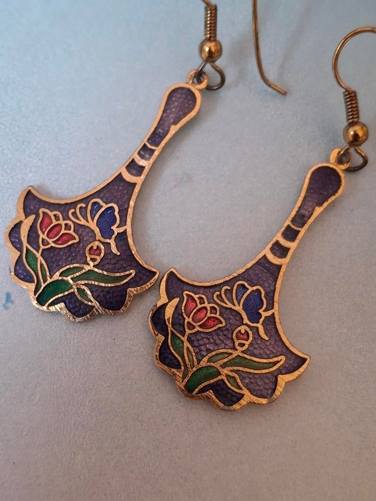 Mooie geëmailleerde vintage bloemen cloisonne oor, Overige materialen, Hangers, Overige kleuren, Verzenden