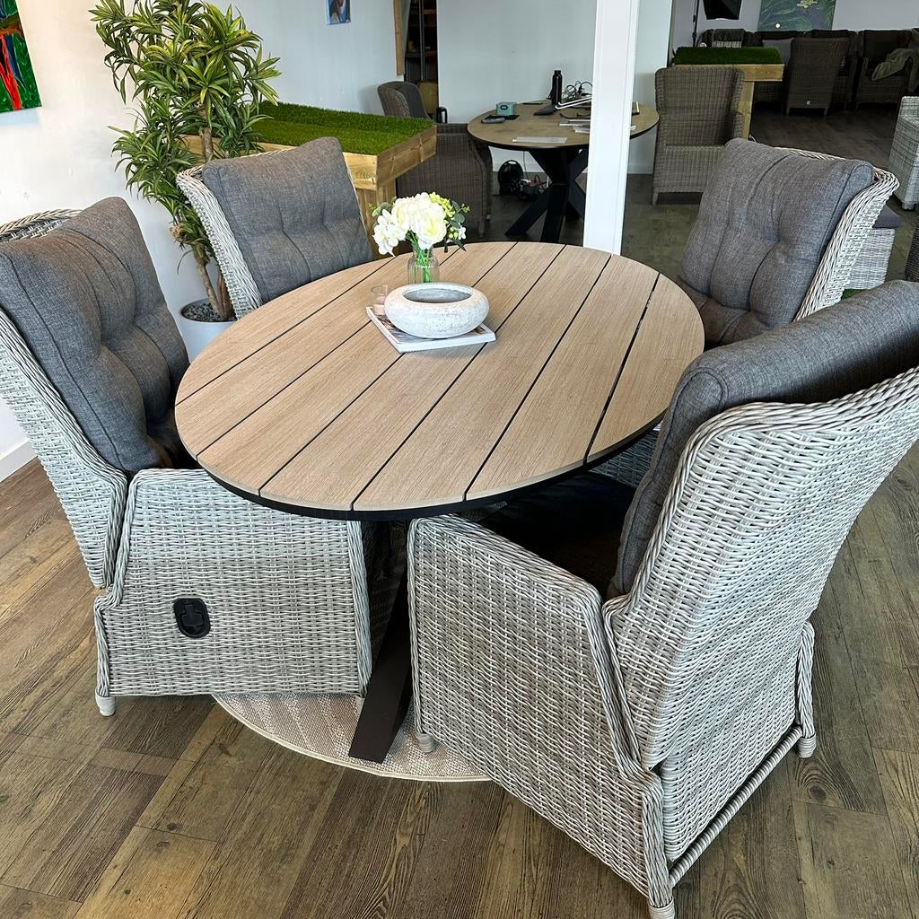 Tuinset met 4 Verstelbare Stoelen + ovale tafel 180 cm, Verzenden, ., Aluminium, .