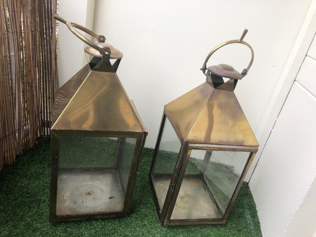 Set Windlicht kaarsenhouders hurricane spur L eichholtz, Ophalen, Gebruikt, Overige kleuren, Brons of Koper