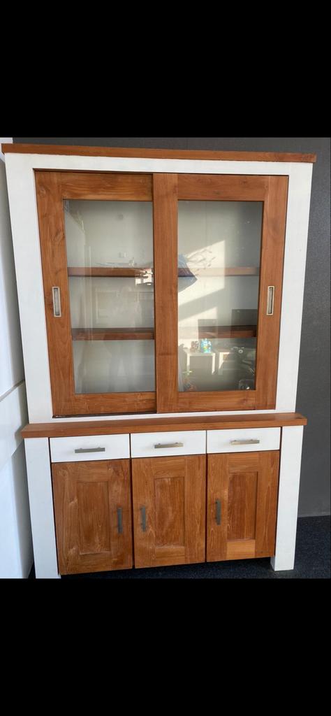 Mooie Teakhouten Kast met Glazen Schuifdeuren, Huis en Inrichting, Kasten | Buffetkasten, Gebruikt, 150 tot 200 cm, 100 tot 150 cm