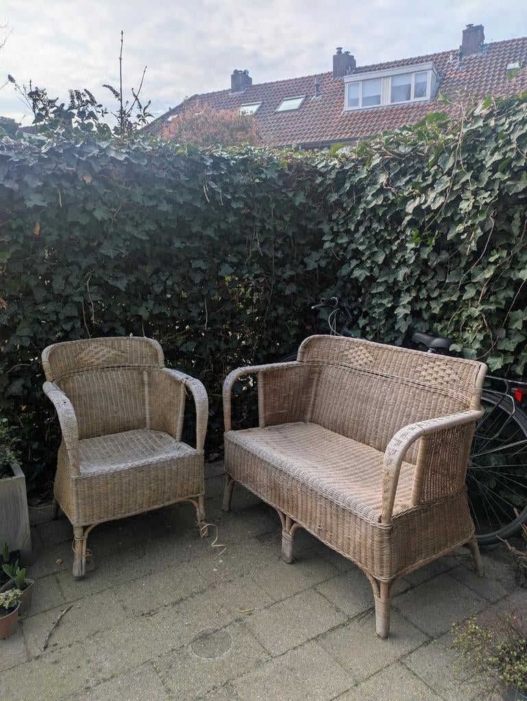 Rotan tuinbankje met stoel, Tuin en Terras, Ophalen, Rotan