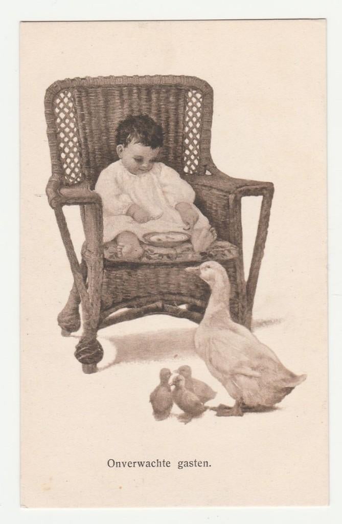 Kindje met eenden.  Kinderen.  Dieren., Verzenden, Voor 1920, Ongelopen, Overige thema's
