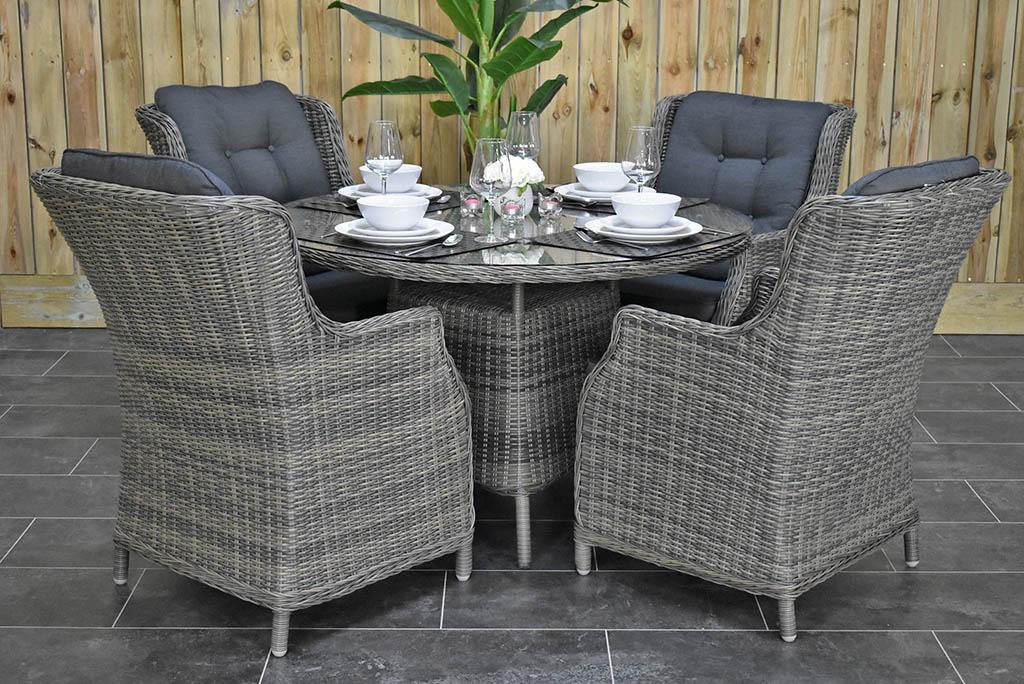 Brasil Ronde Tafel 120 met 4 Darwin Dining Tuinstoelen, Tuin en Terras, 4 zitplaatsen, Nieuw, Ophalen of Verzenden, Wicker