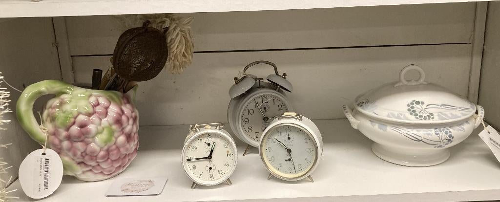 Brocante Barbotine kan - oude wekkers - dekschaal, Antiek en Kunst, Ophalen of Verzenden