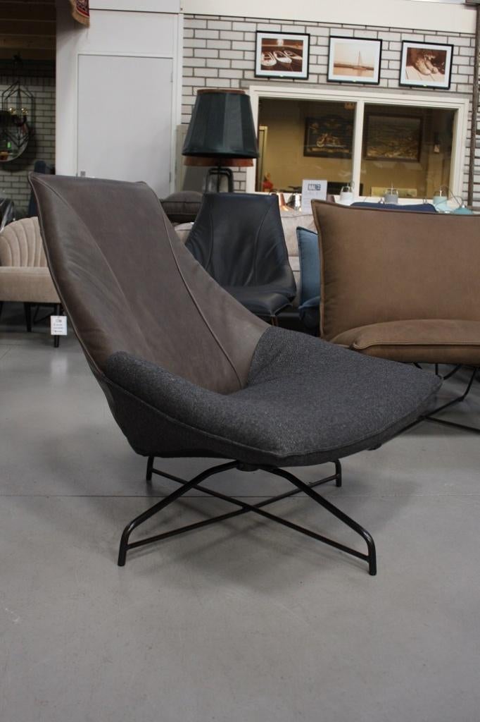 Luxe fauteuil BEAL Jess Design metaal leer & stof draaibaar, Huis en Inrichting, Fauteuils, Zo goed als nieuw, Leer, Metaal, Stof