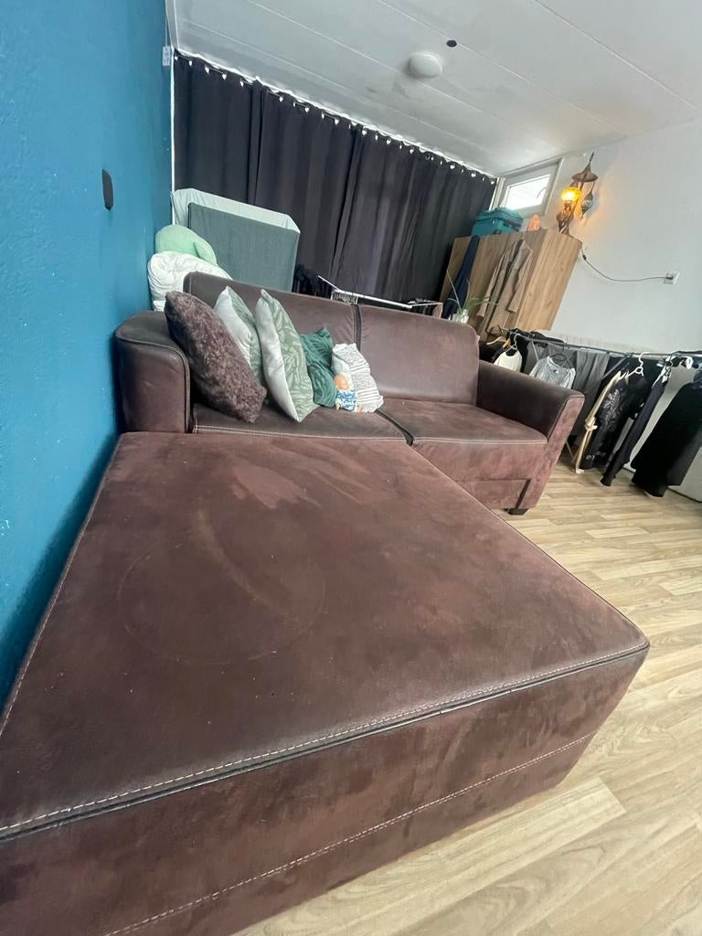 Leren bank met hocker - Emmermeer, Ophalen, Gebruikt, Driepersoons, Rechte bank