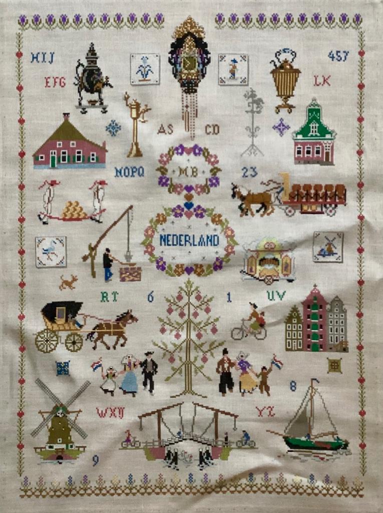 Borduurwerk, zijde, merklap, Nederland, groot, vintage, Hobby en Vrije tijd, Ophalen, Gebruikt, Handborduren, Overige typen